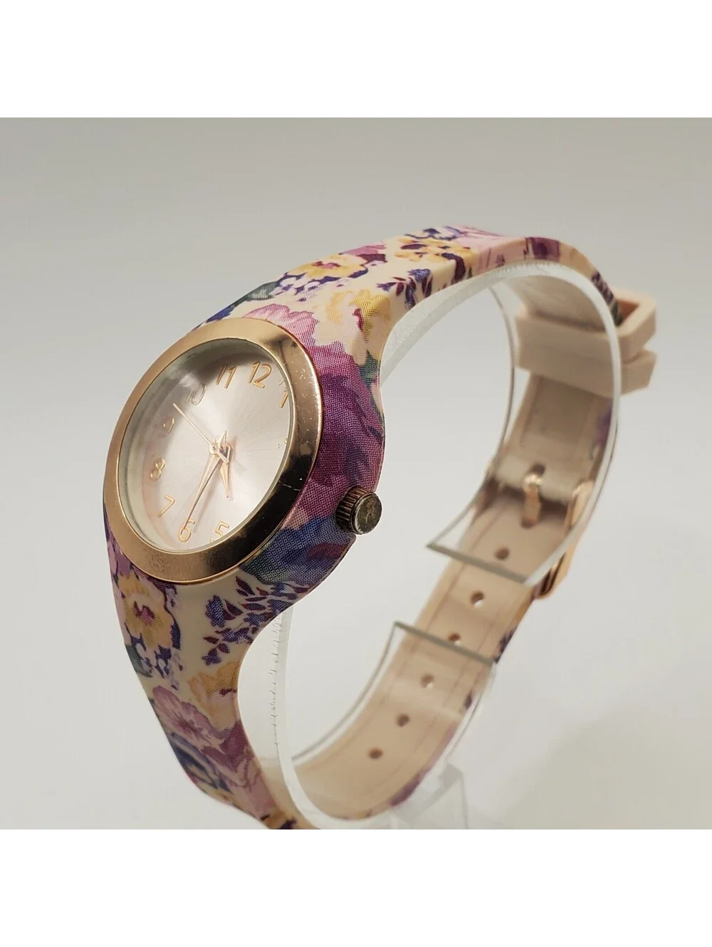 Quartz Flower Style Watch Womens 30mm Rose Gold Tone Bezel New Battery